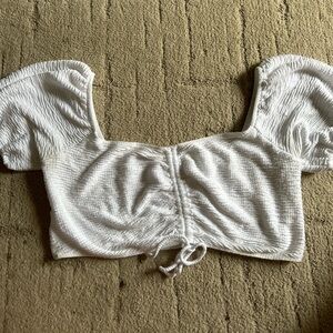 Hollister Social Tourist White ruched fitted crop top with adjustable tie